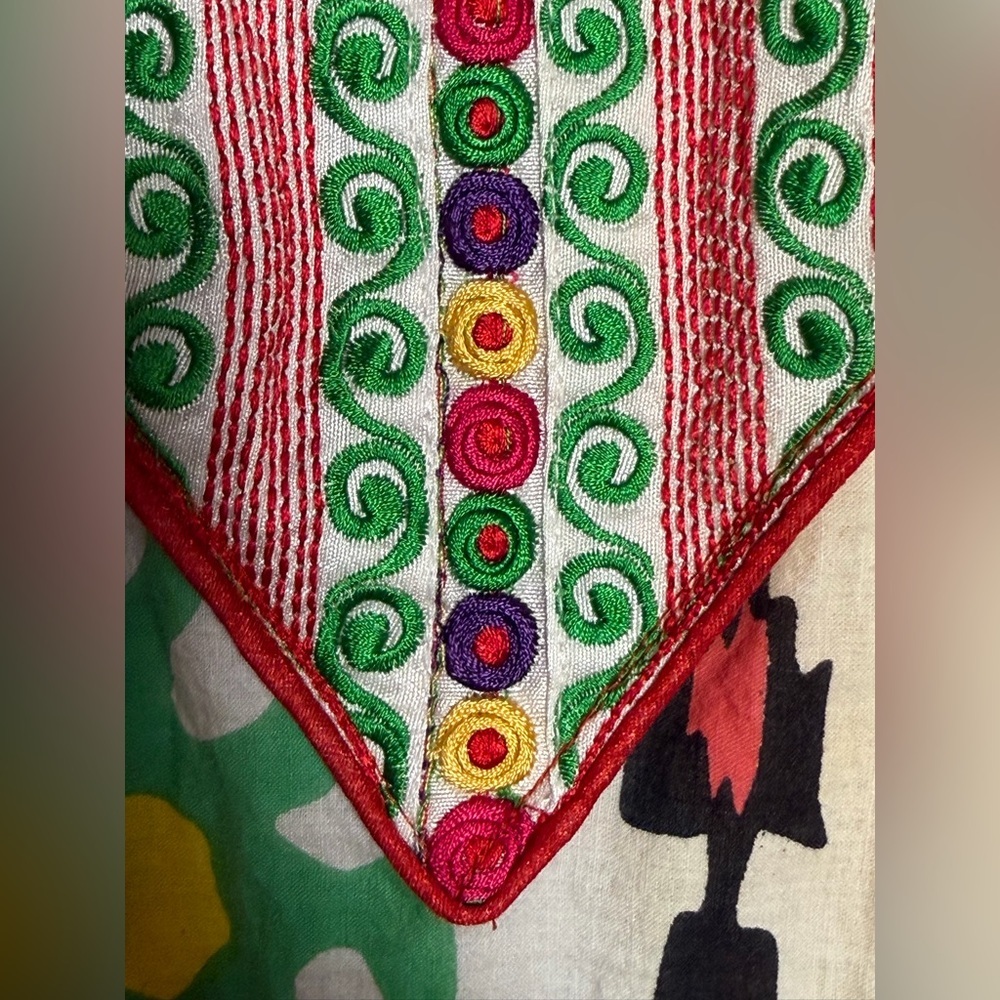 Boho Festival Geometric Tunic Resort Ikat Embroidered 100% Cotton Blouse Size L - Picture 7 of 10